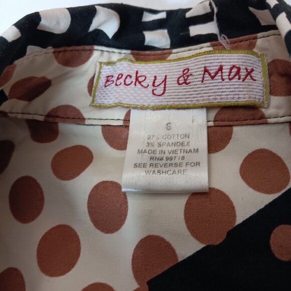 Becky & Max Size 6 Shirt Dress Knee Length Short Slv Polka Dot Abstract Stretch - Picture 8 of 9